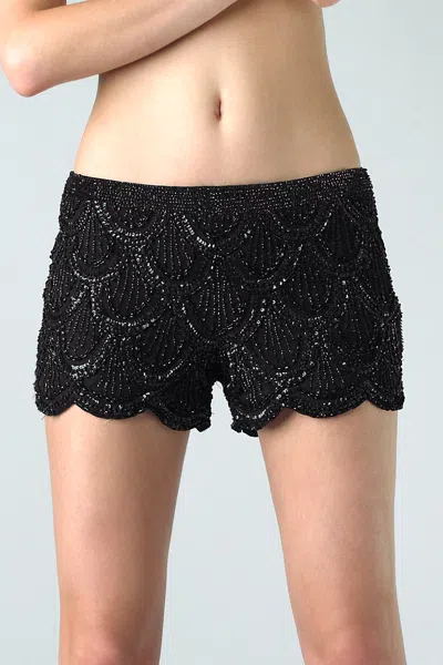 Basix Black Label Scalloped Silk Shorts In Black