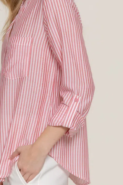 Truedames Long Slv Split Round Neck Stripe Woven Shirt In Red