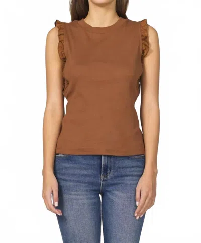 Dear John Denim Bridgette Ruffle Sleeve Top In Cappuccino In Multi