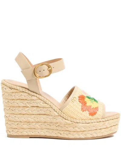 Valentino Vlogo Signature Platform Wedge Sandals In Neutral
