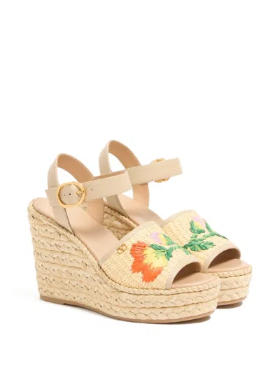 Valentino Vlogo Signature Platform Wedge Sandals In Neutral