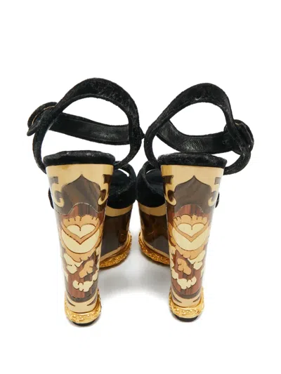 Pre-owned Dolce & Gabbana Velvet Wedge Sandals In Blue