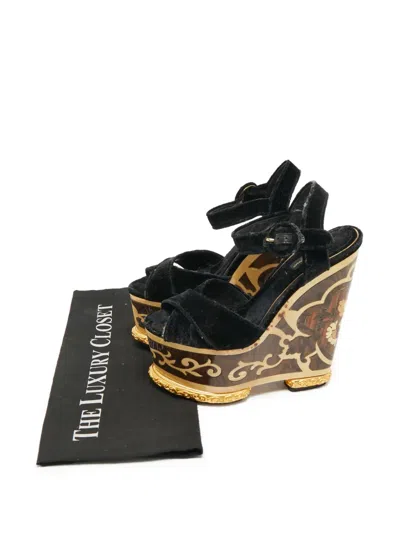 Pre-owned Dolce & Gabbana Velvet Wedge Sandals In Blue