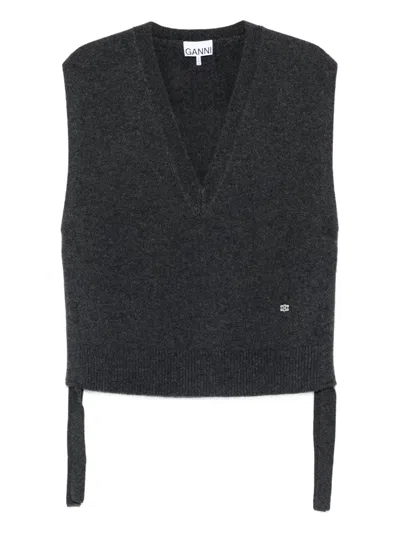 Ganni V-neck Sleeveless Vest In Black