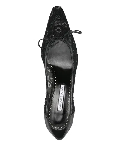 Manolo Blahnik Martebal 50 Lace Bow-detail Pumps In Black