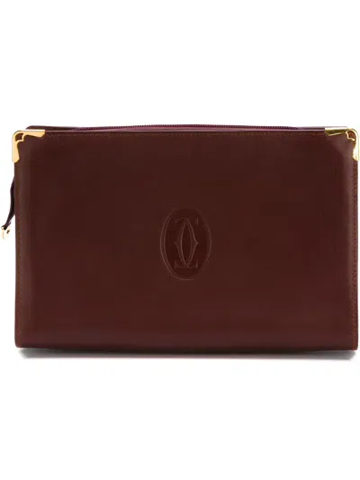 Pre-owned Cartier Embossed Logo Clutch In Red