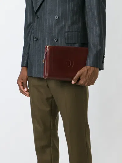 Pre-owned Cartier Embossed Logo Clutch In Red