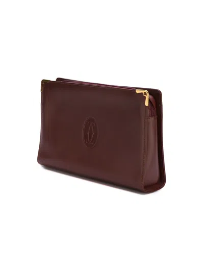 Pre-owned Cartier Embossed Logo Clutch In Red