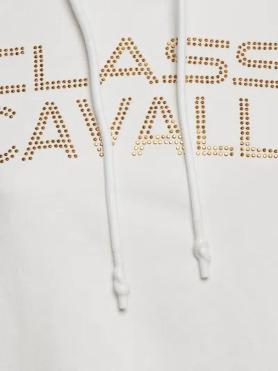 Pre-owned Cavalli Class Studded-logo Hoodie In White