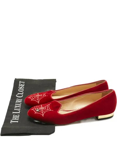Pre-owned Charlotte Olympia Spider Velvet Ballerinas In Red