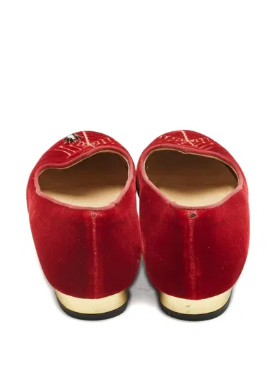 Pre-owned Charlotte Olympia Spider Velvet Ballerinas In Red