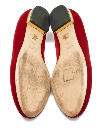 Pre-owned Charlotte Olympia Spider Velvet Ballerinas In Red