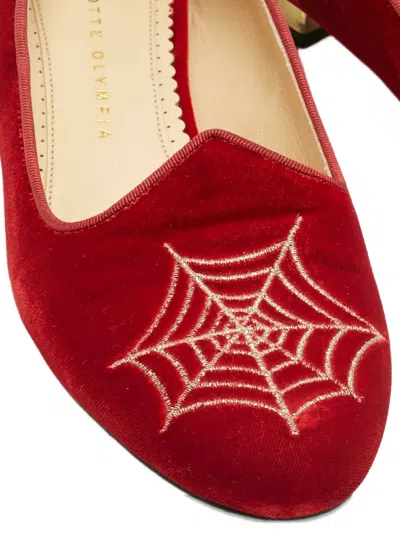Pre-owned Charlotte Olympia Spider Velvet Ballerinas In Red