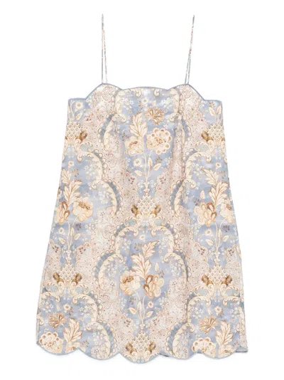 Zimmermann Daylight Scallop Mini Dress In Blue
