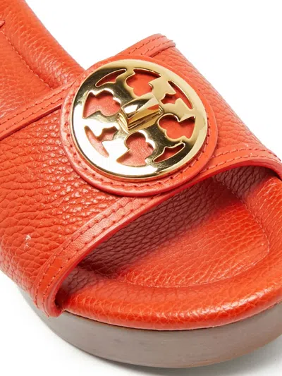Pre-owned Tory Burch Selma Leather Wedge Sandals In Orange