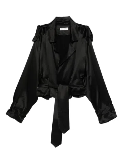 The Frankie Shop Simona Satin Belted Blouse In Black