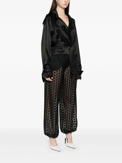 The Frankie Shop Simona Satin Belted Blouse In Black