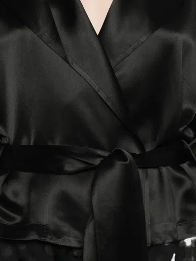 The Frankie Shop Simona Satin Belted Blouse In Black
