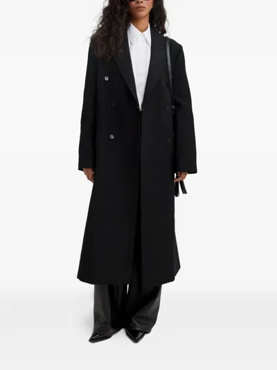 Loulou De Saison Temo Lapel Double-breasted Coat In Black