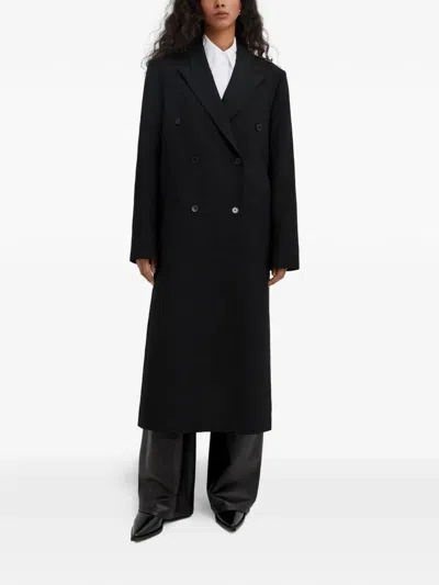 Loulou De Saison Temo Lapel Double-breasted Coat In Black