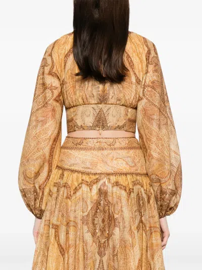 Zimmermann Wanderlust Printed Blouse In Gold