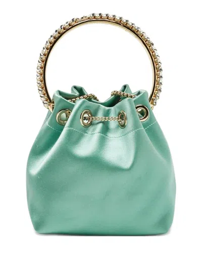 Pre-owned Jimmy Choo Bonbon Crystal-embellished Bucket Bag In Green