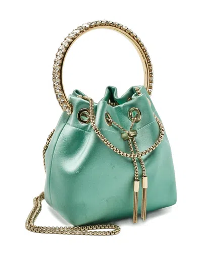 Pre-owned Jimmy Choo Bonbon Crystal-embellished Bucket Bag In Green