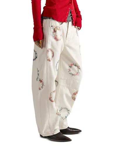 Free People Good Luck Printed Relaxed Jeans In Watercolor In Multi