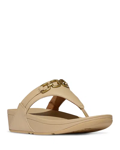 Fitflop Women's Lulu Square Chain Leather Toe Post Sandals In Neutral