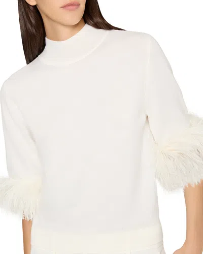 Milly Short Sleeve Feather Mock Neck Sweater In Multi