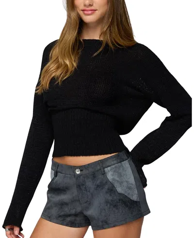 Edikted Tezi Boat Neck Light Knit Top In Black