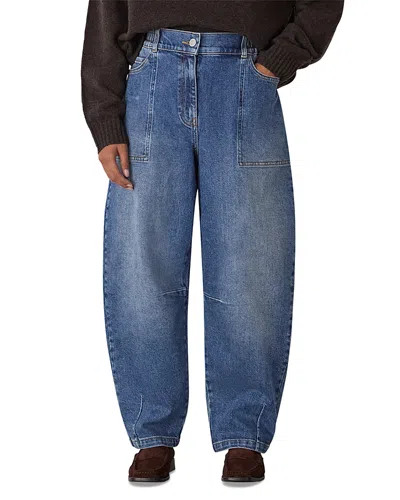 Whistles Petite Elasticated Waist Barrel Jeans In Denim In Blue