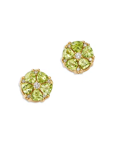 Bloomingdale's Fine Collection Peridot & Diamond Flower Stud Earrings In 14k Yellow Gold In Multi