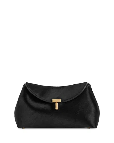 Totême Womens Black T-lock Pony Hair Leather Clutch Bag In Black
