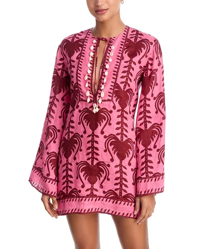 Johanna Ortiz Wild Savannah Shell-embellished Linen Mini Dress In Multi