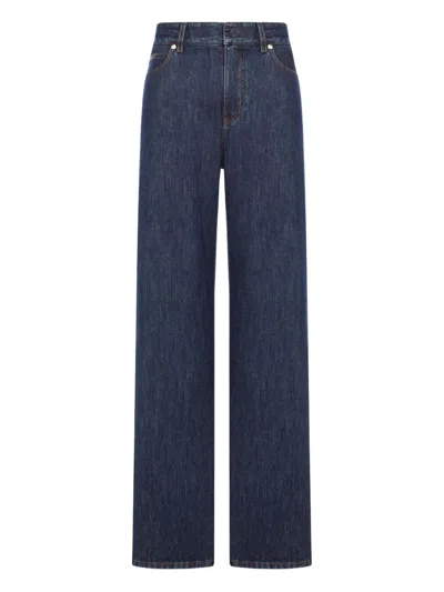 Fendi High Waist Wide Leg Denim Trousers In Blue