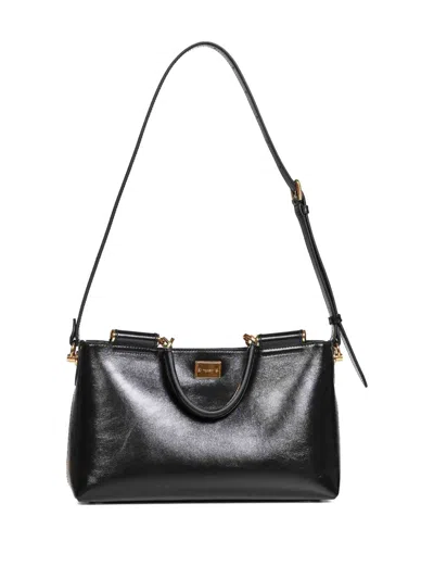 Dolce & Gabbana Vittoria Hand In Calfskin Leather Bags In Black