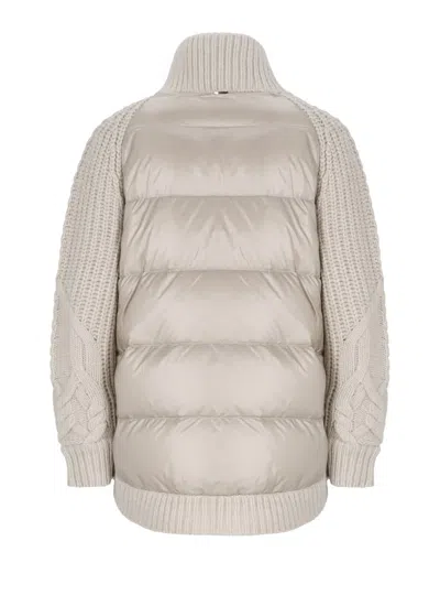 Herno High Neck Wool Knitted Quilted Jacket In Red