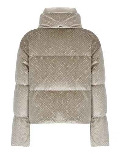 Herno Quilted Velvet Down Jacket High Neck In Brown