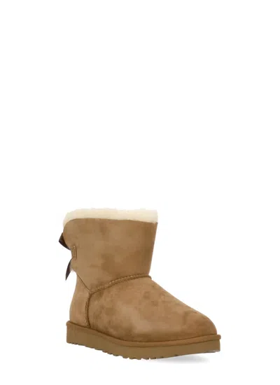 Ugg Camel Suede Mini Bailey Bow Ankle Boots In Brown