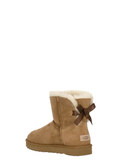 Ugg Camel Suede Mini Bailey Bow Ankle Boots In Brown