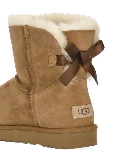 Ugg Camel Suede Mini Bailey Bow Ankle Boots In Brown