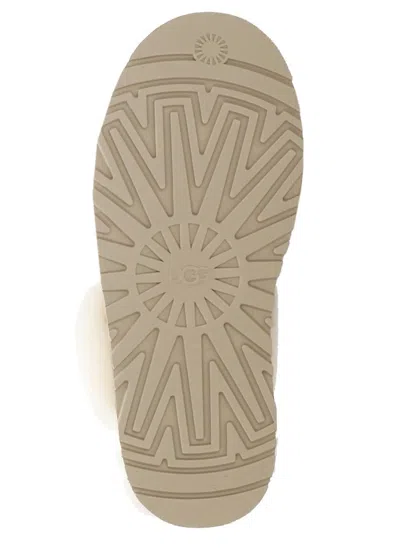 Ugg Disquette Beige Mule With Fur And Logo On Back In Suede Woman In Brown