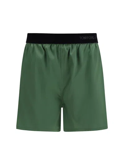 Tom Ford Stretch Silk Satin Pj Shorts In Green