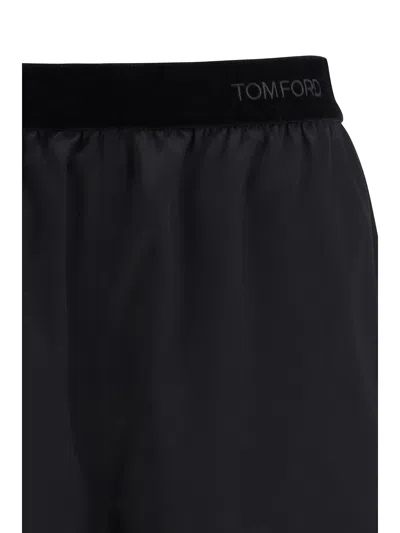 Tom Ford Stretch Silk Satin Pj Shorts In Black