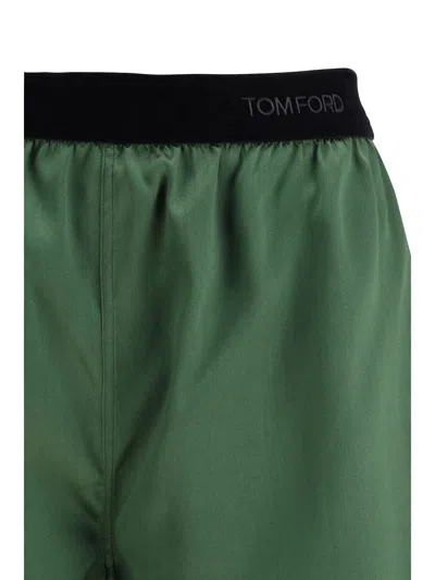 Tom Ford Stretch Silk Satin Pj Shorts In Green