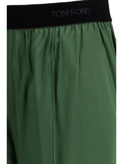 Tom Ford Stretch Silk Satin Pyjama Pant In Green