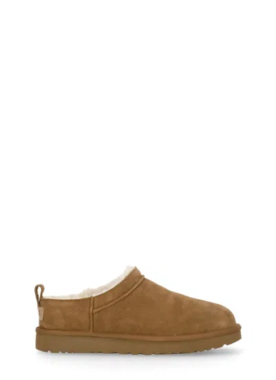 Ugg Classic Micro Beige Ankle Boots With Logo Embossed In Suede Woman In Animal Print