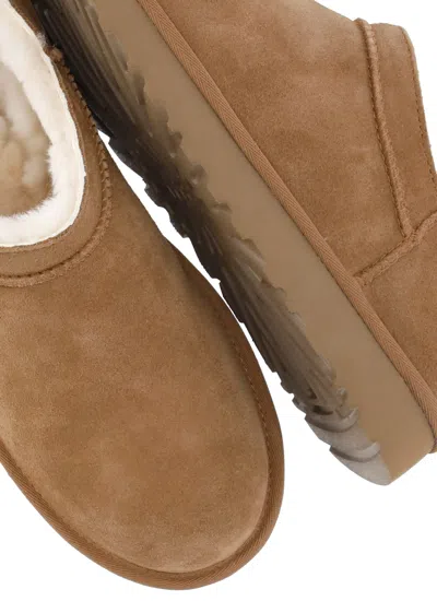 Ugg Classic Micro Beige Ankle Boots With Logo Embossed In Suede Woman In Animal Print