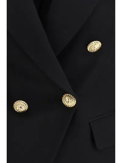 Balmain 6 Buttons Fitted Grain De Poudre Jacket In Black